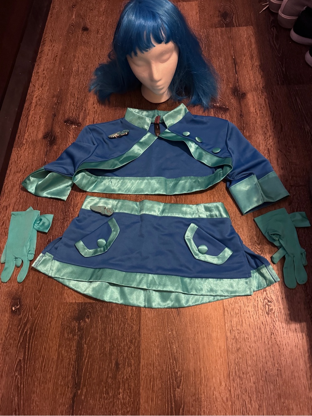 Victoria's Secret Blue and Teal Flight Attendant Costume Set with Wig